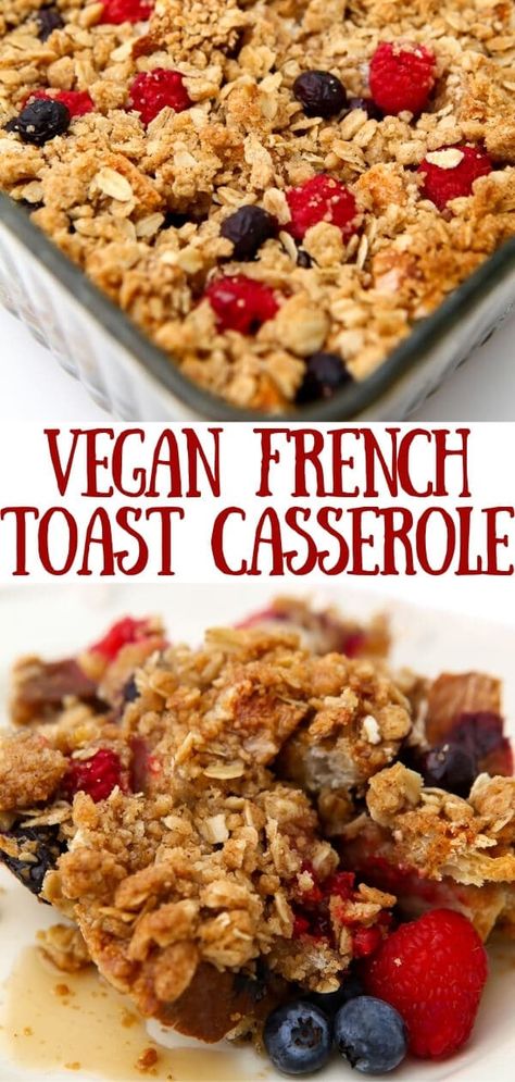 This vegan French toast casserole has all the deliciousness of French toast, but without the fuss, and it can be made ahead and baked later. This egg-free and dairy-free breakfast casserole is perfect for holiday mornings! It works great with gluten-free bread too! thehiddenveggies.com Vegan French Toast Casserole, Easy Vegan French Toast, Gluten Free Breakfast Casserole, Vegan Breakfast Casserole, Vegan Brunch Recipes, Vegan Gluten Free Breakfast, Egg Free Breakfast, Vegan French Toast, Vegan Casserole