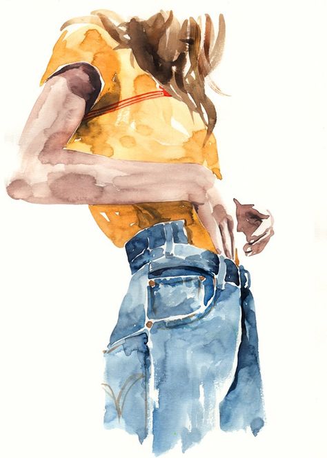 Kasiq Jungwoo, Watercolor Fashion, Fashion Sketch, 수채화 그림, Sketchbook Inspiration, Watercolor On Paper, Art Watercolor, Girl Drawing, Fashion Sketches