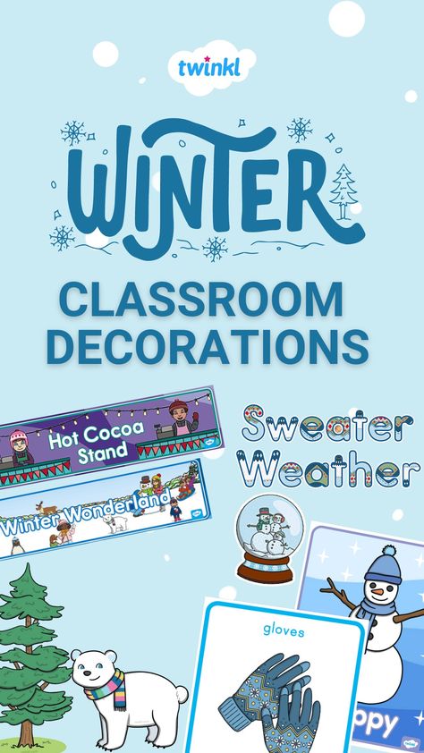 Winter-themed classroom bulletin boards, posters, and displays to give your classroom a winter transformation. Wonderland Classroom Theme, Winter Wonderland Classroom Theme, Winter Wonderland Classroom, Wonderland Classroom, Classroom Theme Decor, Winter Classroom Decorations, Hot Cocoa Stand, Winter Classroom, Winter Activities For Kids