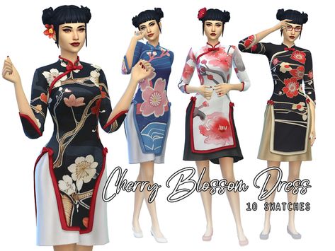 Sims 4 Kimono Cc, Clothing Sims 4 Cc, Cherry Blossom Dress, Blossom Dress, Korean Clothing, Sims 1, Sims 4 Cas, Ts4 Cc, Sims 4 Clothing