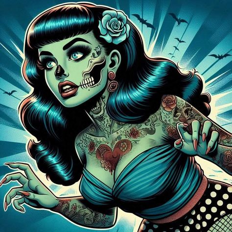 Living Dead Girl Tattoo, Zombie Pin Up Girl, Living Dead Girl, Dead Girl, Tattoo Designs For Girls, Girl Tattoo, Halloween 2024, Living Dead, Profile Pics