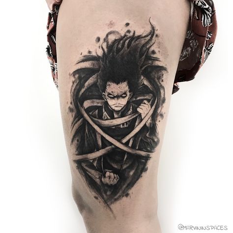 Mha Tattoos, Skyrim Tattoo, Fandom Tattoos, Hero Tattoo, Eraser Head, My Hero Academy, Manga Tattoo, Sick Tattoo, One Piece Tattoos