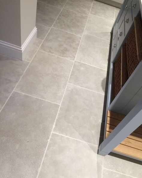 Grey Limestone Floor, Kitchen Floor Tile Patterns, Mudroom Floor, Kitchen Floor Tile Design, Best Flooring For Kitchen, Limestone Floor, Limestone Floor Tiles, Gray Tile, Flooring Designs