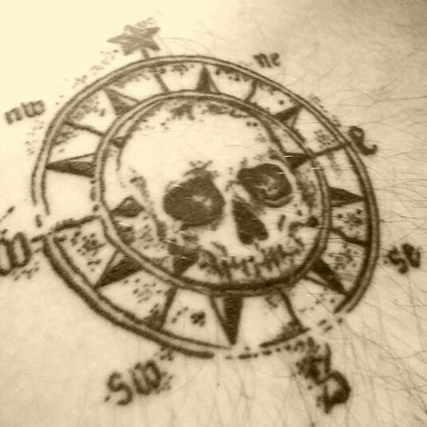 Skull Compass Pirate                                                                                                                                                     More Pirate Tattoo For Women, Pirates Tattoo, Pirate Tattoo For Men, Pirate Tattoo Simple, Pirate Compass Tattoo, Pirate Brand Tattoo, Pirates Compass Tattoo, Pirate Ship And Skull Tattoo, Pirate Map Tattoo