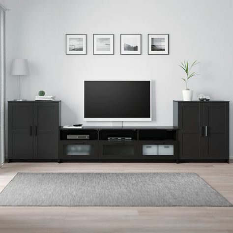 BRIMNES TV storage combination - black - IKEA Ikea Brimnes, Wall Tv Stand, Wall Mount Tv Stand, Tv Stand Unit, Entertainment Center Wall Unit, Modern Entertainment Center, Tv Bench, Tv Storage, Painted Drawers