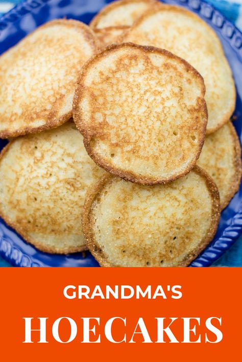 These 2-ingredient hoecakes are just like grandma used to make. They are so crispy and delicious! #Hoecakes #FriedCornbread #GrandmasHoecakes #AnAlliEvent Corn Pones Recipes, Cornmeal Hoecakes, Hoecake Recipe, Cornmeal Cakes, Johnny Cakes Recipe, Fried Cornbread, Cornbread Cake, Southern Recipe, Johnny Cake