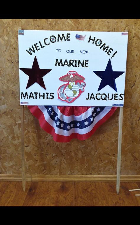 Diy Welcome Home Signs For Military, Marine Coming Home Party, Marine Bootcamp Graduation Signs, Marine Graduation Posters, Welcome Home Marine, Usmc Graduation, Usmc Bootcamp, Marine Graduation, Marine Son