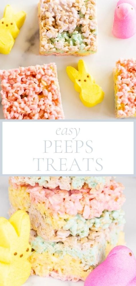 Spring Rice Krispie Treats, Easter Entertaining Ideas, Peeps Rice Krispie Treats, Peeps Treats, Peeps Recipes, Easter Rice Krispie Treats, Easter Deserts, Julie Blanner, Easter Entertaining