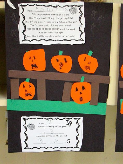 Pumpkin Craft Kindergarten, Halloween Kindergarten Activities, Craft For Kindergarten, 5 Little Pumpkins, Pumpkins Kindergarten, Halloween Classroom Activities, Pumpkin Math, Ideas For The Classroom, Five Little Pumpkins