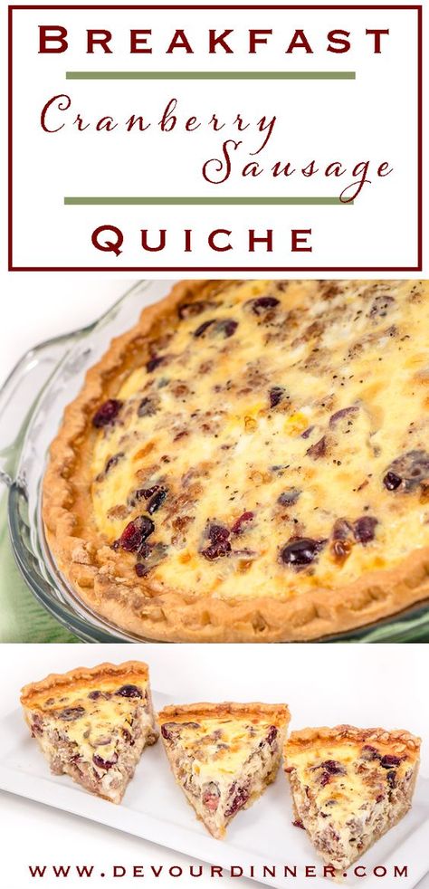 Breakfast Cranberry Sausage Quiche Chicken Cranberry Quiche, Holiday Breakfast Recipes, Quiche Sausage, Christmas Quiche, Cranberry Sausage, Easy Quiche Recipe, Angel Chicken, Sausage Quiche, Breakfast Birthday