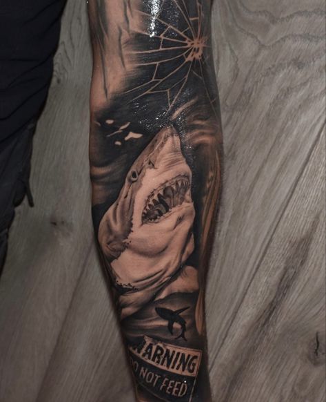 Shark Leg Tattoo Men, Shark Arm Sleeve Tattoo, Shark Forearm Tattoo Men, Shark Sleeve Tattoo, Shark Leg Tattoo, Shark Tattoo Men, Father Daughter Tattoos, Stencil Outline, Tattoo Board