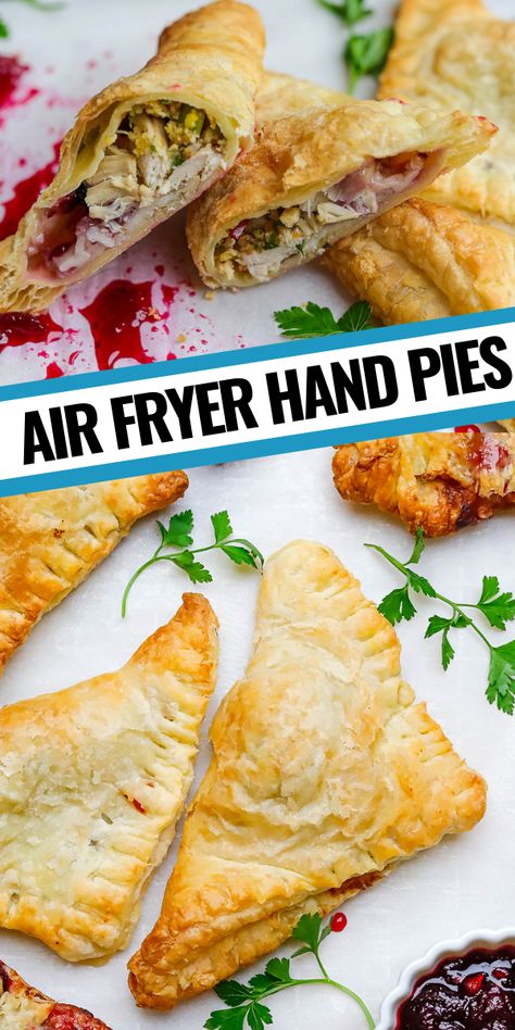 Air Fried Hand Pies, How To Freeze Hand Pies, Airfryer Hand Pies, Hand Held Pie Recipes, Air Fryer Hand Pies Recipes, Air Fryer Meat Pies, Air Fryer Hand Pie Recipes, Air Fryer Pies, Air Fryer Puff Pastry Recipes