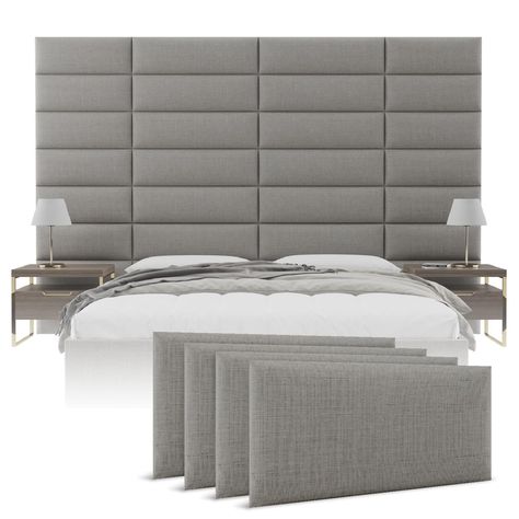 PRICES MAY VARY. Transform Your Space - Create a stunning focal point with a wall-mounted headboard. The headboard panels add a touch of sophistication and style to any room. Convenient Package - Each box contains 4 wall panels in 11.5"H by 30"W or 39"W that fits perfectly whether as upholstered headboard queen or wall mounted headboard king, or twin and full size. Mounting hardware is included in every package for your convenience. Soundproof Sanctuary – With an impressive 0.95 NRC rating, thes Padded Wall Panels, Floating Headboard, Cal King Headboard, Accent Wall Panels, Wall Mounted Headboards, Queen Upholstered Headboard, Upholstered Wall Panels, Upholstered Walls, Padded Wall