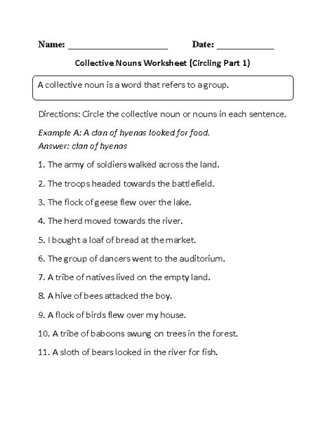 Collective Nouns Worksheets | Circling Collective Nouns Worksheet Common Nouns Worksheet, Collective Nouns Worksheet, Nouns Exercises, Proper Nouns Worksheet, Nouns Activities, Abstract Nouns, Common And Proper Nouns, Common Nouns, Nouns Worksheet