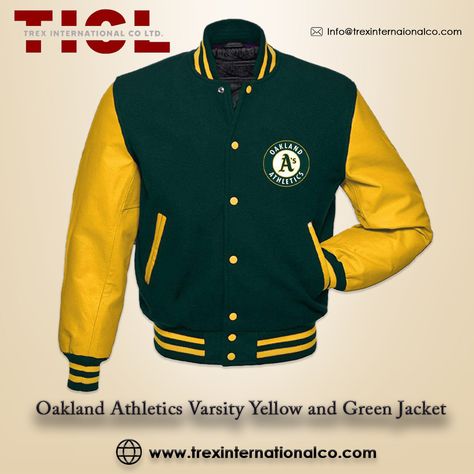 The Oakland Athletics Varsity Yellow and Green Jacket is a premium sports apparel item designed for passionate fans of the MLB team. With its eye-catching colors and authentic team branding, this jacket allows you to show off your love for the A's while staying comfortable and fashionable. Green And Yellow Varsity Jacket, Yellow Varsity Jacket, Team Branding, Yellow Jackets, Varsity Jackets, Mlb Teams, Sports Apparel, Oakland Athletics, Yellow And Green