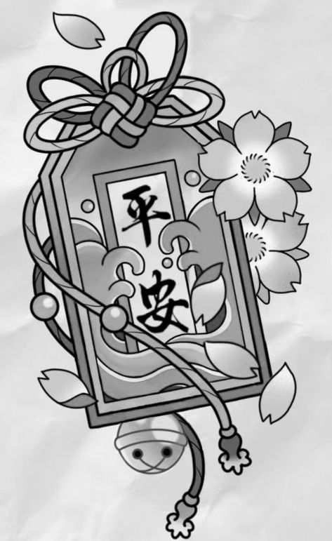 Japanese Tag Tattoo, Japanese Talisman Tattoo, Omamori Tattoo Design, Omamori Tattoo, Talisman Tattoo, Japanese Talisman, Tengu Tattoo, Foo Dog Tattoo Design, Belle Tattoo