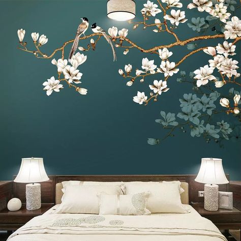 Custom Wall Paper Mural Hand Painted Chinese Style Flowers Birds Living Room Bedroom Interior Decoration Wall Painting Wallpaper - AliExpress Mobile Wallpaper For Home Wall, Geometric Wallpaper Design, Tree Wallpaper Mural, Wallpaper For Home, Bedroom Wall Designs, Bedroom Murals, Wall Painting Decor, Bedroom Wall Paint, Custom Murals