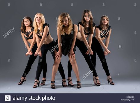 Download this stock image: Female dance group posing in artistic black bras - HGR0XK from Alamy's library of millions of high resolution stock photos, illustrations and vectors. Group Posing, Black Bras, Ballet Pictures, Dance Group, Group Poses, Dance Like No One Is Watching, Foto Shoot, Group Photography, Dance Teams