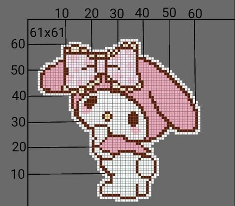 My Melody Cross Stitch, My Melody Pixel Art, Graph Crochet, Hello Kitty Crafts, Easy Pixel Art, Pixel Art Templates, Pixel Drawing, Pixel Crochet, Pixel Art Grid