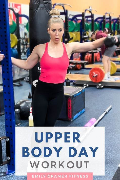 Upper Body Workout at the Gym Upper Body Gym Workout For Women, Arm Workout Women Gym Machines, Gym Workout List, Upper Body Day Workout, Upper Body Gym Workout, Upper Body Weight Workout, Back Cable Workout, Gym Weights Workout, Gym Routine Women