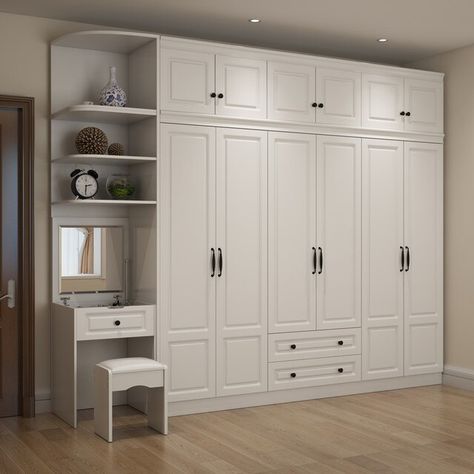 Wardrobe and Top Cabinet Simple Modern Economical Plate-Type White Cabinet Wooden 6-Door Wardrobe furniture _ - AliExpress Mobile अलमारी डिजाइन, Cheap Wardrobes, Bedroom Built In Wardrobe, White Closet, Modern Cupboard, Bedroom Cupboard, White Wardrobe, �تصميم داخلي فاخر, Bedroom Cupboard Designs