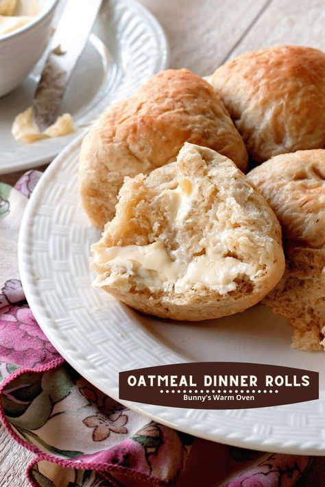 Oatmeal Dinner Rolls on a white serving platter. Oatmeal Dinner Rolls, Soft Loaf, Oatmeal Dinner, Rolls Rolls, Fantastic Recipes, Dinner Roll, Food Bread, Yeast Breads, Yeast Bread Recipes