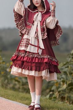 Red Kawaii Outfits, Axes Femme Dress, Tea Dress Outfit, Little Red Riding Hood Outfit, Red Riding Hood Outfit, Fairytale Clothes, Little Red Riding Hood Dress, Red Riding Hood Dress, Little Red Riding Hood Costume