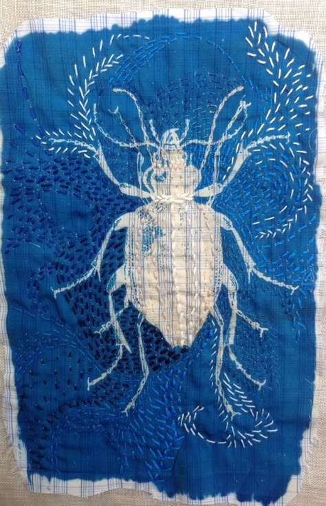 painted | missjacksonsews&paints Cyanotype Ideas, Cyanotype Process, Sun Prints, Textile Fiber Art, Insect Art, Japanese Textiles, Textile Arts, Slow Stitching, Stitching Art