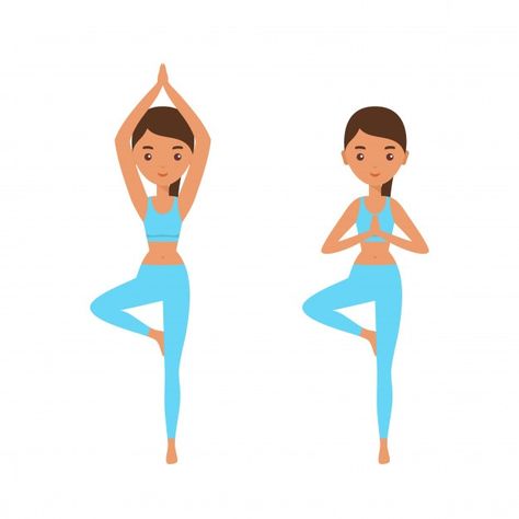 Yoga Pictures Cartoon, Cute Yoga Cartoon, Yoga Tree Pose Variations, Bird Pose Yoga, Tree Pose Yoga Illustration, Standing Yoga, Character Icon, People Design, Tree People