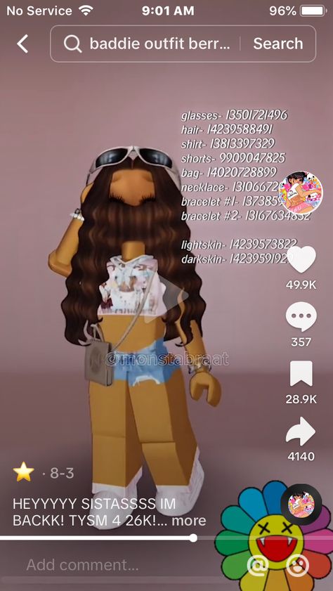 Bloxburg Outfit Codes Lashes, Roblox Codes For Berry Ave Clothes, Outfit Codes Berry Ave Black People, Bloxburg Black Girls Outfit Codes, Berry Avenue Codes Realistic, Berry Avenue Codes Black People, Baddie Codes, Roblox Baddie, Cute Baddie Outfits