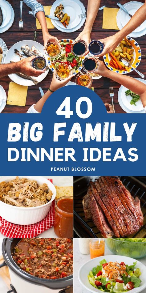 Plan an easy big family dinner with these recipes that feed a crowd. From make ahead and freeze recipes to quick and easy low cook or no cook dinners you can assemble in a pinch, these family dinner ideas are great for a busy weeknight or a special holiday gathering. Big Family Dinner Ideas, Family Gathering Food, Big Family Dinner, Large Family Meals, Budget Family Meals, Family Dinner Ideas, Delicious Family Meals, No Cook, Favorite Recipes Dinner