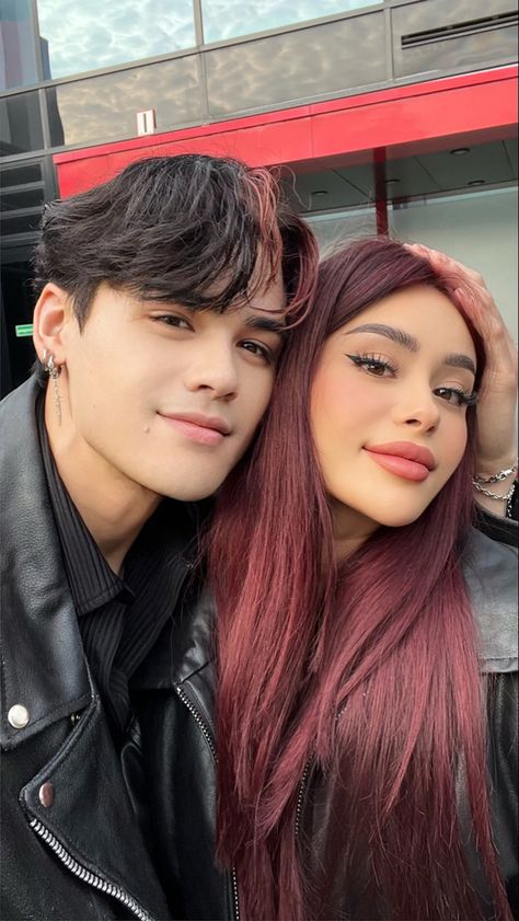 Couple goals love cute couple picture ideas aesthetic asian couple matching hair dyed hair kawaii anime inspired style Couple Hair Color Goals, Couple Hair Color, Hair Color Goals, Pelo Color Vino, Celebrity Yearbook Photos, Red Hair Looks, Celebrity Yearbook, Wine Hair, Red Hair Inspo