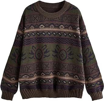 SHENHE Women's Oversized Skeleton Pattern Ripped Round Neck Sweater Pullover Oversized Clothes, Grandpa Sweater, Solid Sweaters, Drop Shoulder Sweaters, Oversized Pullover, Sweater Brands, Round Neck Sweaters, Looks Style, Cozy Sweaters