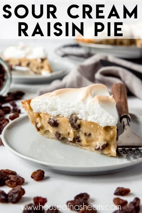 Raisin Pie Recipe, Sour Cream Raisin Pie, Raisin Pie, Baked Meringue, Sour Cream Recipes, Cream Pie Recipes, Flaky Pie Crust, Homemade Pie Crusts, Custard Pie