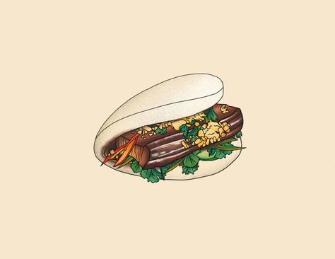 Bao Illustration, Taiwan Culture, Gua Bao, Steamed Clams, Taiwan Food, Bao Buns, Taiwanese Food, Culture Food, Postcard Set