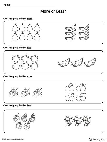 More Less Equal Kindergarten Worksheets, Less Or More Kindergarten, More Less Activities Preschool, Less Or More Worksheet, More Less Worksheet Kindergarten, Equal And Not Equal Math Kindergarten, Pre Number Concept Worksheets, More And Less Worksheets Kindergarten, More Less Concept For Kids