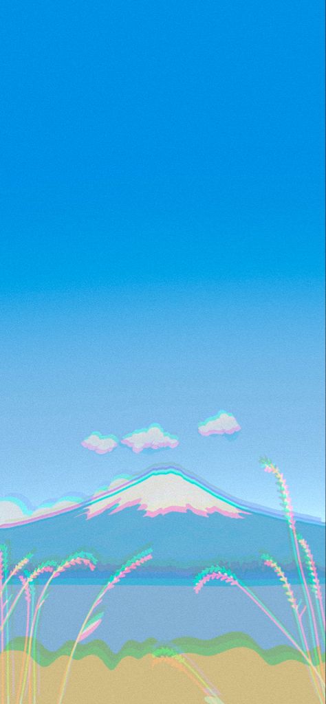 Blue background with Mt. Fuji at the bottom in front of Fuji Five Lakes and water reeds, with a glitch effect Blue Vaporwave Aesthetic, Lakes Aesthetic, Blue Iphone Wallpaper, Fantasy Wallpapers, Vaporwave Wallpaper, Tech Wear, Moon Wallpaper, Sailor Moon Wallpaper, Anime Backgrounds