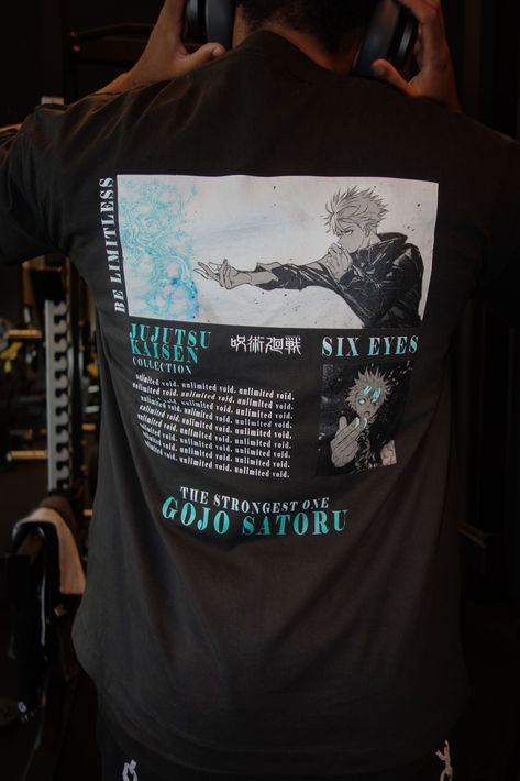 The strongest anime character of jujutsu kaisen, gojo. Personified in the real world if you get this negativ athletics shirt. It gave you powers beyond your imagination. Gym Tshirt Design, Gym Shirts, Gym Rat, Oversized Tshirt, Jujutsu, Gym, Tshirt Designs, T Shirt, Clothes