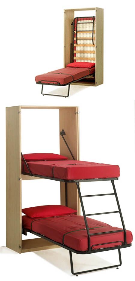 11 Space Saving Fold Down Beds for Small Spaces, Furniture Design Ideas.... Great way to add kid beds in our travel trailer! Small Room Furniture, Murphy Bunk Beds, Fold Down Beds, Murphy Bed Ikea, Beds For Small Spaces, Murphy Bed Plans, Small Room Decor, Murphy Beds, Bilik Tidur