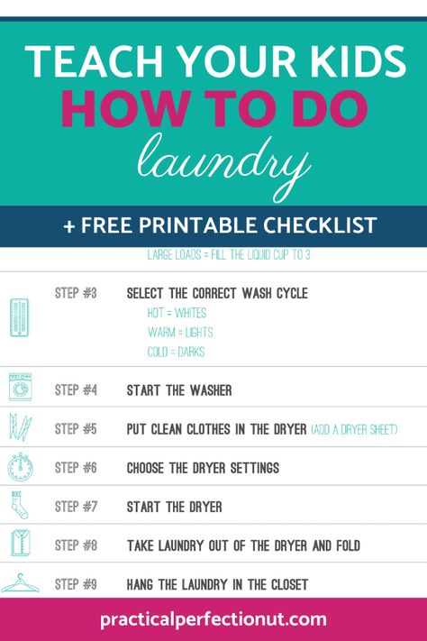 Overwhelmed with laundry? The BEST thing you can do is to teach your kids how to do their own laundry! Teach them an essential life skill and take that daunting task off of your own plate. Follow these easy steps with a free printable checklist! #howtodolaundry #laundry #kids #laundrytips Decorate A Laundry Room, Kids Chores, Kid Laundry, Free Printables Organization, Laundry Tips, Clean Motivation, Printable Chore Chart, Winter Activities For Kids, Kids Schedule