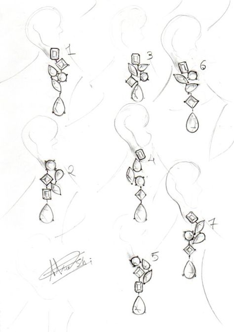 How To Draw Earrings Sketch, Jewellery Drawing Easy, Straight Earrings, Jewellery Sketching, Ring Drawing, Jewellery Designing, Jewel Drawing, Jewelry Packaging Design, Beautiful Jewelry Diamonds