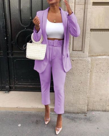 Are you looking for women's loungewear? Find the coziest sweats at Bowery Boutique Shop, including... Mode Purple, Purple Two Piece, Outfit Elegantes, Purple Pants, Purple Outfits, Elegante Casual, Long Blazer, Top Pants Set, Long Sleeves Coats