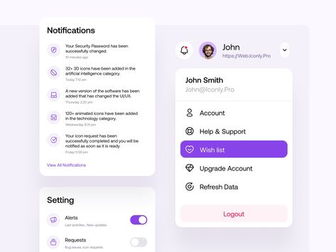 Notification & Profile Menu by Afshin T2Y ✪ for Piqo Studio on Dribbble Notification App, App Interface, Animated Icons, News Update, Menu Design, Icon Set, Global Community, Icon Design, Creative Professional