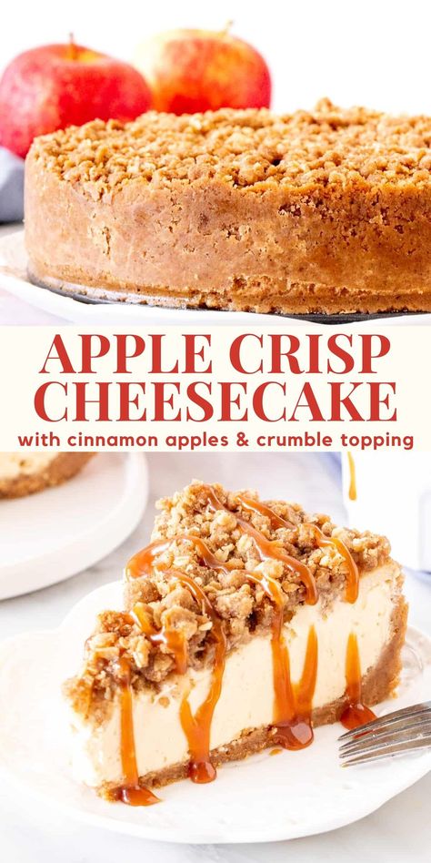 Oatmeal Crust Cheesecake, Apple Strudel Cheesecake, Apple Crumb Cheesecake, Fall Cheesecake Recipes, Rocket Food, Apple Crumble Topping, Apple Crisp Cheesecake, Oatmeal Crumble, Oatmeal Crisp