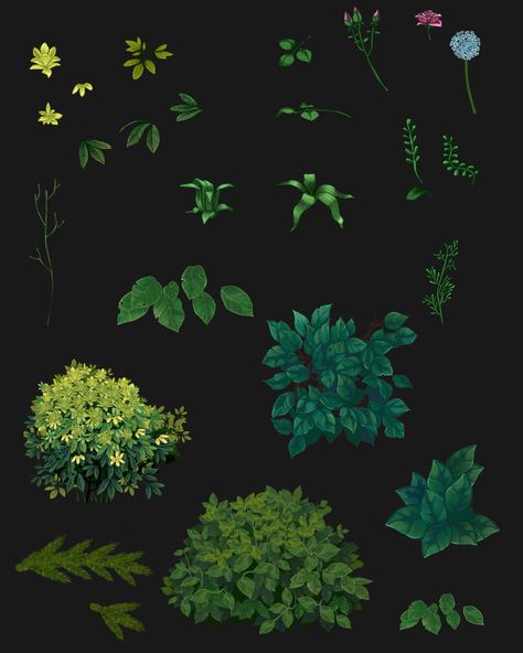 Painted Bushes, Draw Bushes, Bushes Painting, Plants Digital Art, Bush Illustration, Digital Art Flowers, Stylized Foliage, Cool Pictures To Draw, Bush Drawing