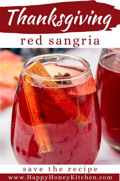 Celebrate the holidays with a pitcher of Thanksgiving Sangria with red wine. Red wine sangria is infused with cinnamon and perfectly balanced with cranberry juice, maple syrup, and Cointreau, this easy fall sangria recipe is a festive cocktail for a crowd. Fall Sangria Recipes For A Crowd, Thanksgiving Sangria Recipes, Red Sangria Recipes Easy, Fall Cocktails For A Crowd, Thanksgiving Cocktails For A Crowd, Easy Fall Sangria, Sangria For A Crowd, Cocktail For A Crowd, Best Sangria