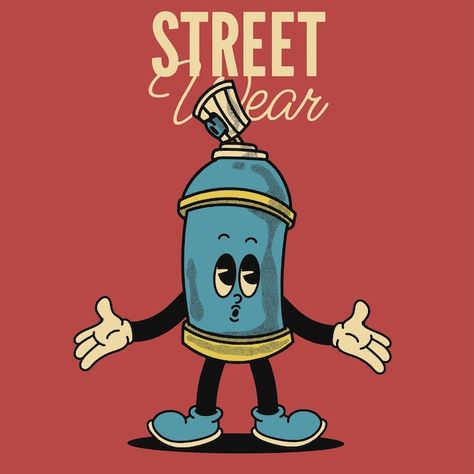 Vector street wear with spray cans groov... | Premium Vector #Freepik #vector #graffiti-art #t-shirt-graphic #artwork #t-shirt-print Spray Can Illustration, Graffiti Spray Can, Graffiti Illustration, Graffiti Characters, Graffiti Cartoons, Spray Can, Graphic Artwork, Cartoon Character Design, 로고 디자인