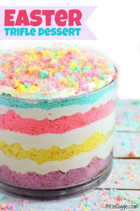 Easter Trifle Dessert - Bitz & Giggles Spring Trifle, Easter Trifle Desserts, Easter Trifle, Dessert Trifle, Oreo Trifle, Snickers Dessert, Trifle Recipes Easy, Trifle Cake, Easter Deserts