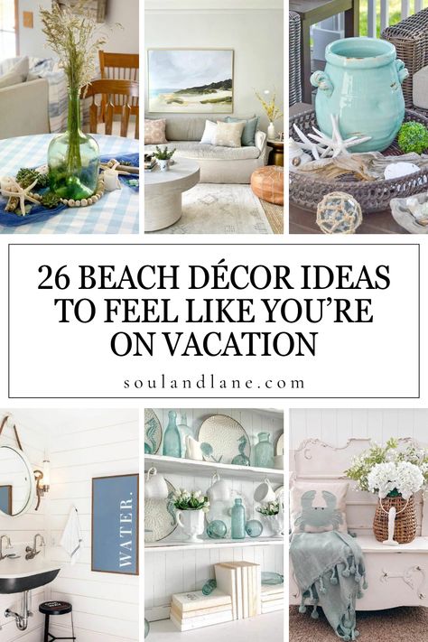 Infuse your home with coastal charm through beach decor inspirations that celebrate the beauty of the seaside. Experiment with maritime accents like rope mirrors, anchor decorations, and lanterns to light up your space with a nautical touch. Opt for furniture in weathered wood or distressed finishes to mimic the timeworn look of beachside finds. Accessorize with blue and turquoise glassware or vases that recall the ocean's depths. These beach decor ideas are designed to bring the relaxed, joyful Cold Ocean Aesthetic, Anchor Decorations, Seaside Cottage Decor, Beach Decor Ideas, White Shelving Unit, Beach Decor Living Room, Modern Beach Decor, White Buffet, Wood Dining Room Table