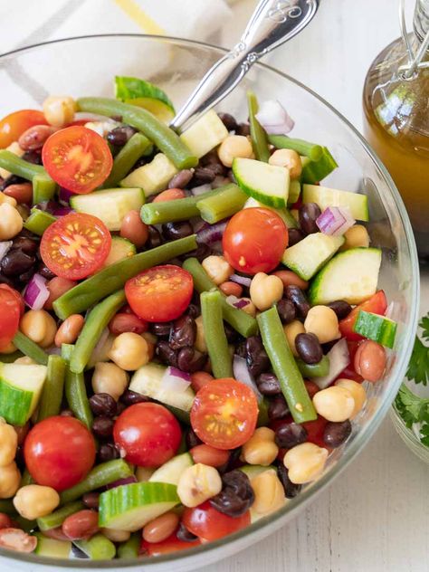 Easy Salads For A Crowd, Bbq Salads Side Dishes, 4 Bean Salad, Summer Picnic Salads, Cookout Dishes, Easy Summer Side Dishes, Bbq Cookout, Summertime Salads, Cookout Side Dishes